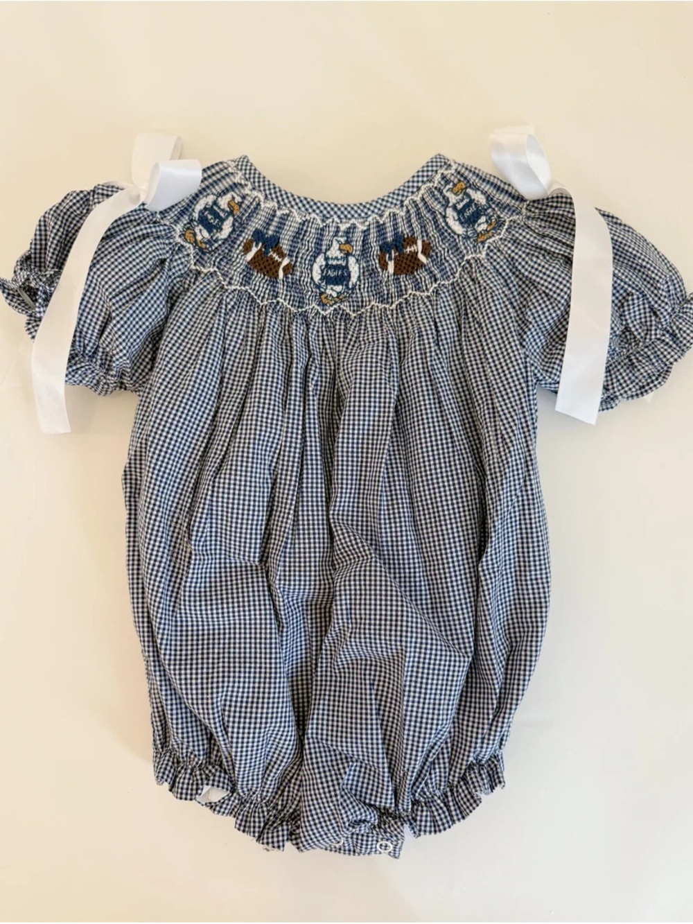 Georgia Southern Blue Gingham Smocked Bubble -9M EUC